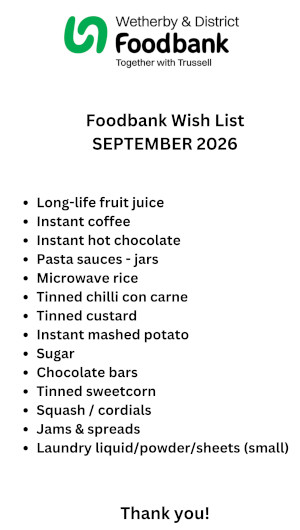 List of items urgently needed for the Food Bank this month